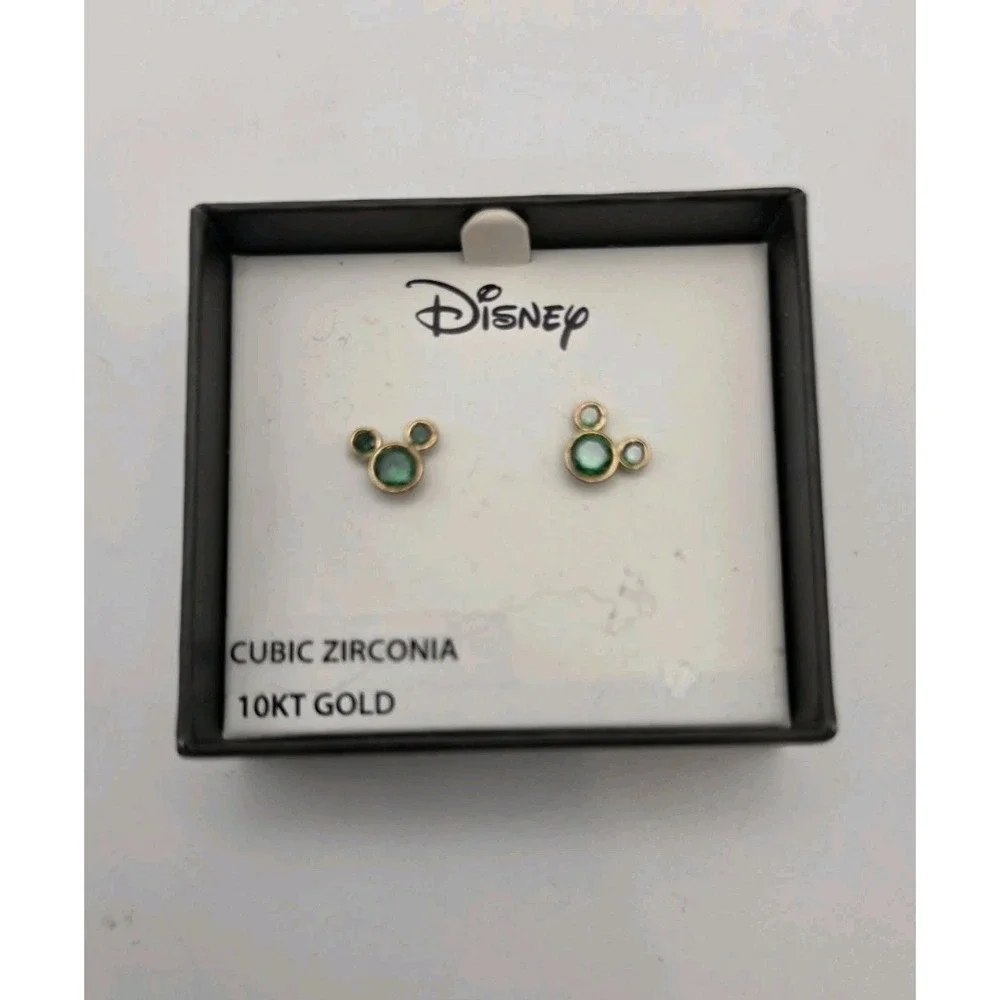 DISNEY Earrings Mickey Mouse Cubic Zirconia 10kt Gold Emerald